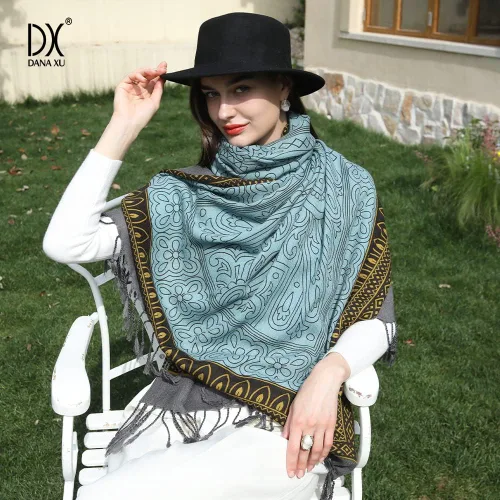 Miniatura 223 de DANA XU Manta de pashmina extragrande 100% de lana merina, bufanda de viaje, bufanda de cachemira para mujer, otoño e invierno, chal de gran