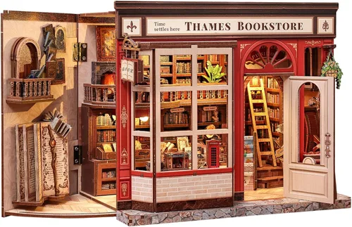 Miniatura 22 de CUTEBEE Kit de Rincón del Libro, Kits de Casa en Miniatura DIY para Adultos y Adolescentes, Casa de Muñecas Rincón del Libro, Estantería