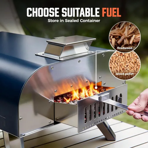 Miniatura 7 de BIG HORN 16" Multi-Fuel Outdoor Pizza Oven – 2-in-1 Wood-Fired & Gas Compatible (Burner Sold Separately), 1112°F Outdoor Stainless Pizza Cooker