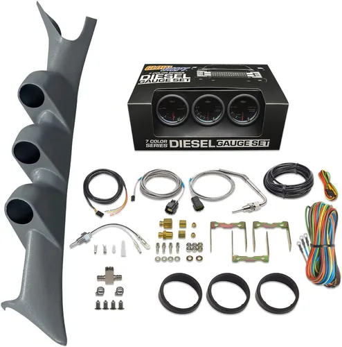 GlowShift Paquete de medidor diésel compatible con Ford Super Duty F-250 F-350 6.0L 7.3L Power Stroke 1999-2007 - Tintado 7 colores 60 PSI Boost,