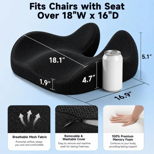 Miniatura 2 de CXC Cojín de asiento para aliviar el dolor de coxis, cojín de espuma viscoelástica para ciática y alivio de presión, almohadilla de asiento
