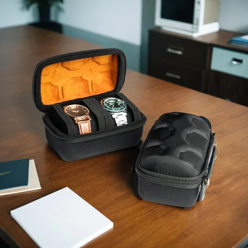 Miniatura 3 de Estuche de viaje duro con 2 ranuras, caja de almacenamiento y caja organizadora para hombres y mujeres con almohada de reloj antimovimiento
