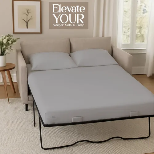 Miniatura 5 de Juego de sábanas para sofá cama, 100% algodón de 400 hilos, juego de 4 piezas, sábana ajustada con bolsillo profundo, suave, sin arrugas