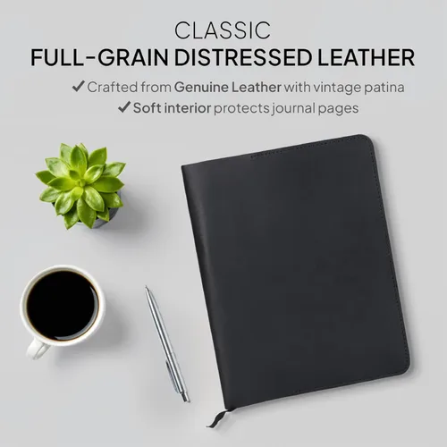 Miniatura 8 de Funda de cuero para diario XL en negro de 19 x 25 cm - Elegante y recargable cubierta protectora para diario, cubierta de planificador personal