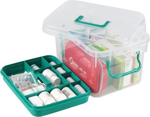 Miniatura 8 de Oymlclivisa Caja de primeros auxilios de plástico, organizador de caja médica transparente