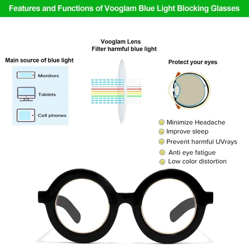 Miniatura 4 de VOOGLAM Gafas redondas retro con bloqueo de luz azul para mujeres y hombres, anti fatiga ocular, lentes UV, color salmón