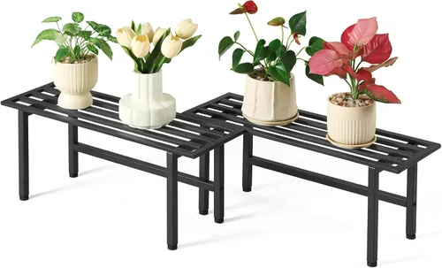 Dipion Paquete de 2 soportes de metal para plantas al aire libre, estantes para plantas de interior, 1 nivel resistentes para múltiples plantas, 26