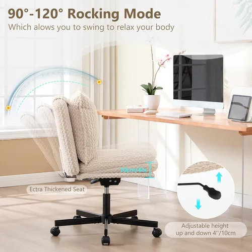 Miniatura 9 de Fizzin Silla cruzada sin brazos, con ruedas cruzadas, asiento de espuma viscoelástica con cojín de respaldo abatible, silla giratoria de respaldo