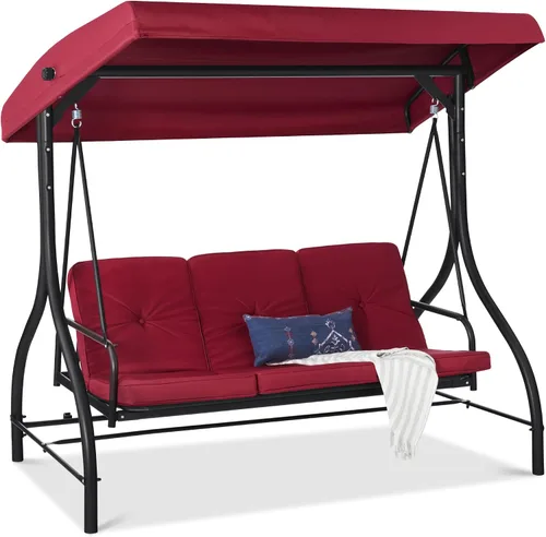 Miniatura 11 de Best Choice Products Columpio Deslizante con Toldo Convertible Grande de 3 Asientos para Exteriores, Hamaca de Patio, Silla de Descanso para Porche