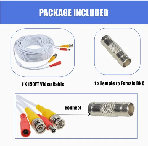 Miniatura 4 de Reemplazo blanco del cable de extensión BNC de 150 pies para el sistema de seguridad Wisenet SDC-89445BF