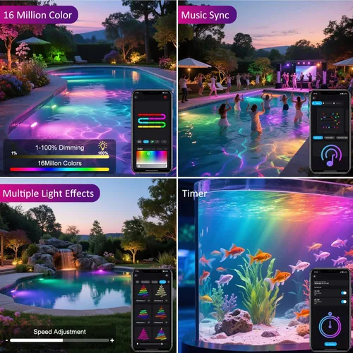 Miniatura 3 de T-SUN - Luces de estanque que cambian de color LED, luces subacuáticas para fuentes con control de aplicación Bluetooth, IP68 impermeable, foco