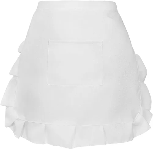 Ciieeo Bonito delantal de cintura corta, bonito delantal de cintura retro blanco con volantes para mujer, disfraz de sirvienta de media cintura con