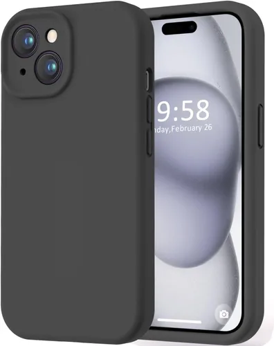LOVE 3000 Compatible con Funda para iPhone 15, [Cámara de Cobertura Completa de Silicona Suave] [Protección contra Caídas de 8 pies], Forro de Negro