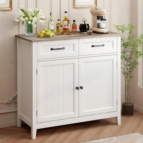 Gizoon Aparador de cocina, isla de almacenamiento grande de 32 pulgadas de alto y estante ajustable, moderno gabinete de consola de barra de café