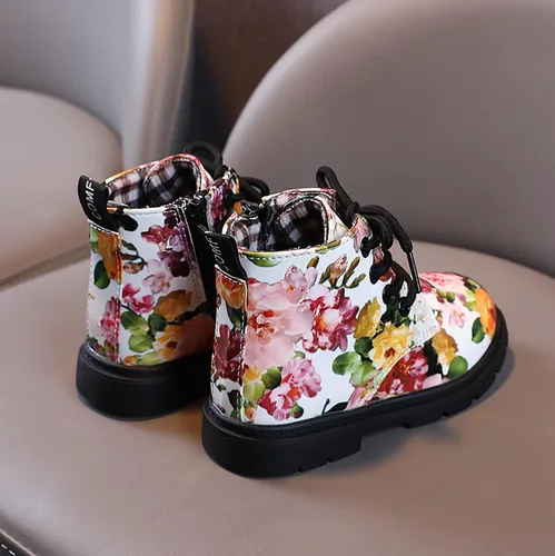 Miniatura 4 de Botas de tobillo para niños y niñas, botines con cremallera y estampado floral, zapatos de bebé