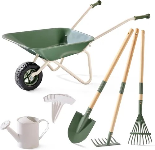 Miniatura 11 de ROBUD Herramientas de jardinería para niños, juego de juguetes al aire libre con carretilla para niños, 9 piezas de carretilla de metal para niños