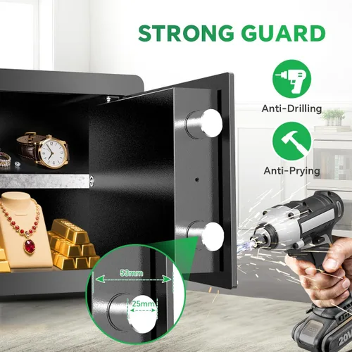 Miniatura 5 de Caja de seguridad con teclado digital y sistema de alarma - Caja de bloqueo electrónico para joyas y dinero en efectivo con estantes ajustables