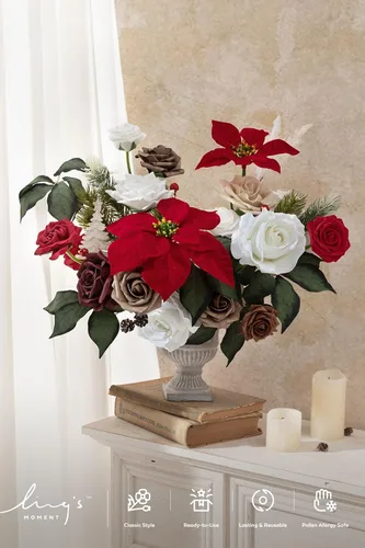 Miniatura 2 de Ling's Moment Caja de flores falsas, tallos de vegetación artificiales artificiales, rosas de espuma, hojas de seda, flor fábica para centro