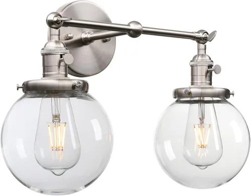 Miniatura 27 de PERMO Iluminación de candelabro de pared industrial vintage con sombra de globo de vidrio transparente redondo de 5,9" soplado a mano (Negro)
