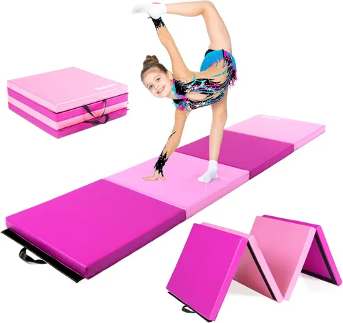 Miniatura 10 de Matladin - Alfombrilla plegable de 8 pies para gimnasia, gimnasio, ejercicio, aeróbicos, de 8 pies x 2 pies x 2 pulgadas de cuero sintético, 'Púrpura
