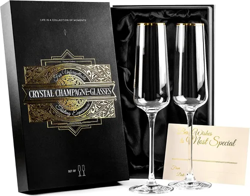 Vasos de regalo de champán con borde dorado, juego de 2, copas cuadradas de cristal para brindis para novia y novio, boda, aniversario, cumpleaños,