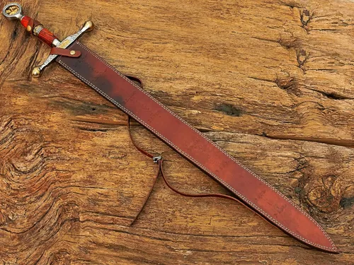 Miniatura 5 de Espada de ascalón de acero de Damasco Saint George Dragon Slayer con funda de cuero, espada de hoja de doble filo