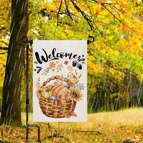 Miniatura 5 de Bandera de jardín de bienvenida de otoño, 12 x 18 pulgadas, doble cara, bandera de jardín de calabaza de Acción de Gracias, bandera vertical