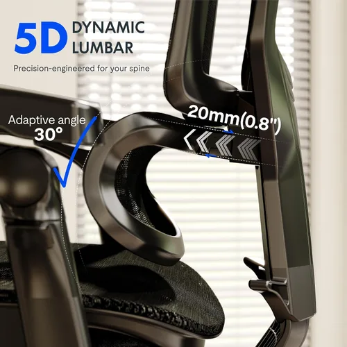 Miniatura 5 de FLEXISPOT Silla ergonómica de oficina ErgoX-PRO con reposapiés negro – Asiento de malla AeroWeave 5.0, lumbar 5D, reposabrazos 7D, reposacabezas 4D