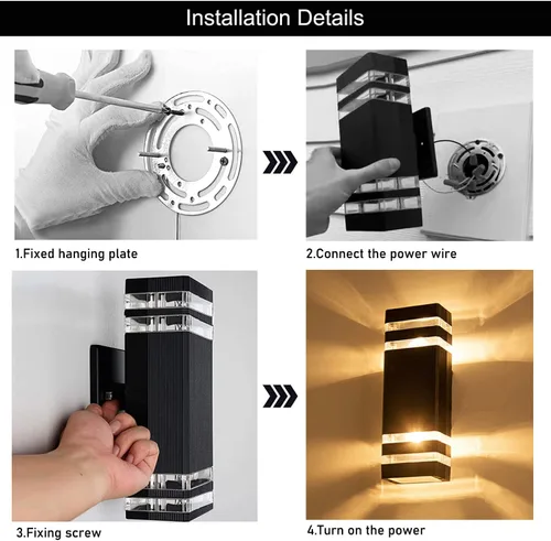 Miniatura 6 de Paquete de 2 luces LED cuadradas de 12 pulgadas para pared arriba y abajo, 14 W, 4000 K, blanco día, luz de pared blanca para exteriores, cuerpo