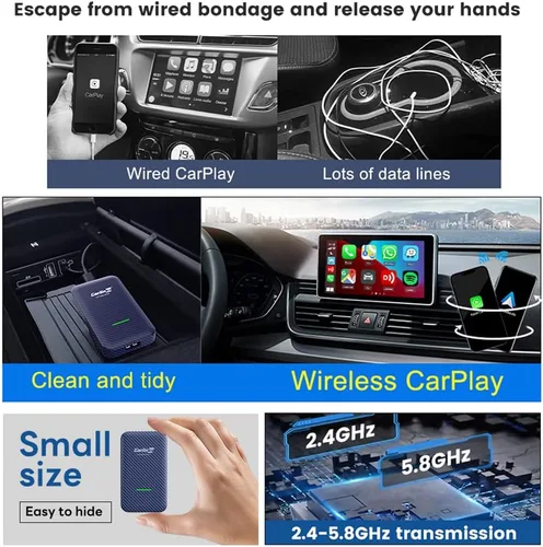 Miniatura 7 de CarlinKit Adaptador inalámbrico CarPlay 4.0, dongle inalámbrico Android Auto para automóviles CarPlay con cable OEM, actualización OTA 2026-2 en 1,5