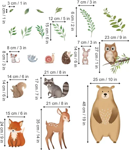 Miniatura 4 de decalmile Calcomanías de pared de hojas de animales del bosque, diseño de oso zorro, ciervo, decoración de pared para habitación de bebé, habitación