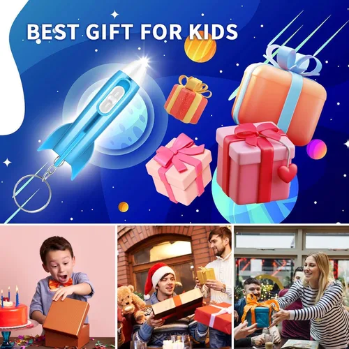 Miniatura 7 de Llavero con linterna de helicóptero para niños, linterna LED en forma de cohete, tema del espacio exterior, llavero con forma de helicóptero