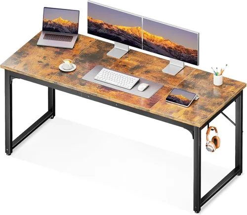 Miniatura 9 de Coleshome Escritorio para computadora de 55 pulgadas, escritorio moderno de estilo simple para oficina en casa, escritorio estudiantil, roble gris