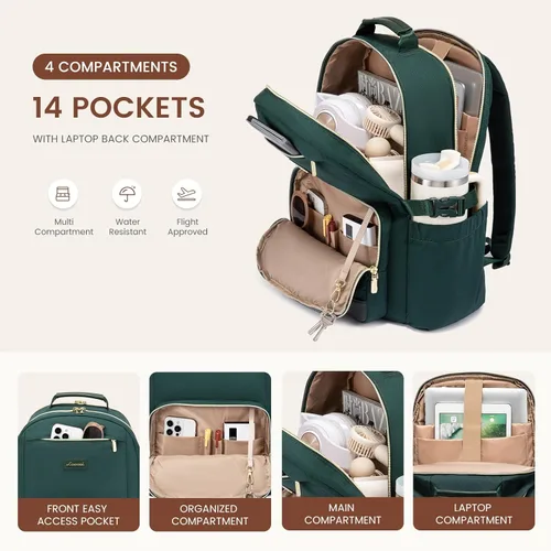 Miniatura 3 de LOVEVOOK Mochila para laptop para mujer con bolsillo para taza de gran capacidad, bolsa de computadora portátil de 15.6 pulgadas, mochila de viaje