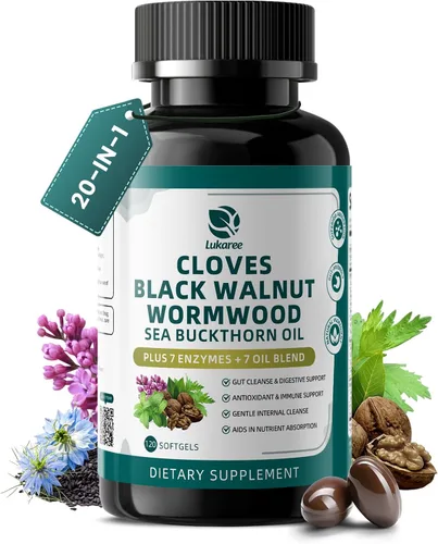 Miniatura 10 de Lukaree Limpieza de clavo de nogal negro de ajenjo para humanos, cápsulas blandas 20 en 1 extra fuertes Limpieza intestinal y salud digestiva