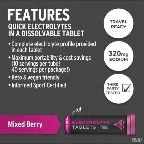 Miniatura 2 de Fluid Tactical - 40 tabletas de electrolitos efervescentes Mezcla de bayas 320 mg de sodio, 160 mg de potasio Prevención de deshidratación