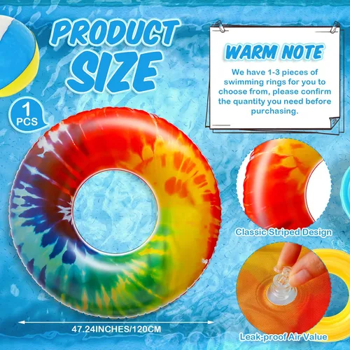 Miniatura 2 de Simgoing Flotadores inflables gigantes para piscina, flotadores de tubo de teñido anudado de 47.24 pulgadas, flotadores grandes y coloridos
