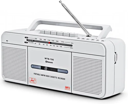 Miniatura 10 de Boombox portátil estilo retro clásico de los años 80 con reproductor grabador de casete, radio AM/FM/SW1/SW2, Bluetooth, ranuras USB/Micro SD