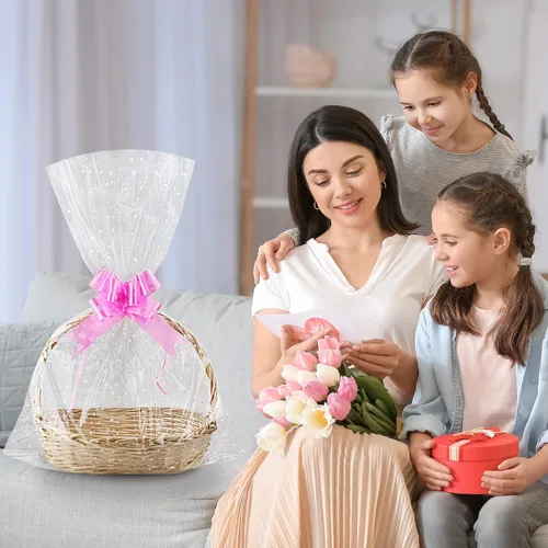 Miniatura 5 de Yotelab Bolsas grandes de celofán, envoltura de celofán de corazón blanco para cesta de regalo, 22 x 33 pulgadas, 10