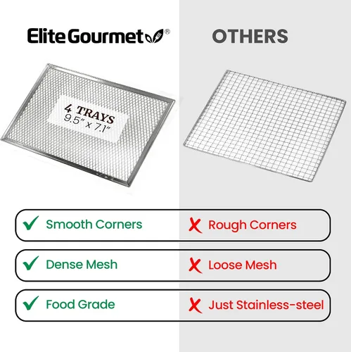 Miniatura 8 de Elite Gourmet - Deshidratador de alimentos, bandejas de acero inoxidable, controles de temperatura ajustables, aperitivos de jerky, hierbas, frutas