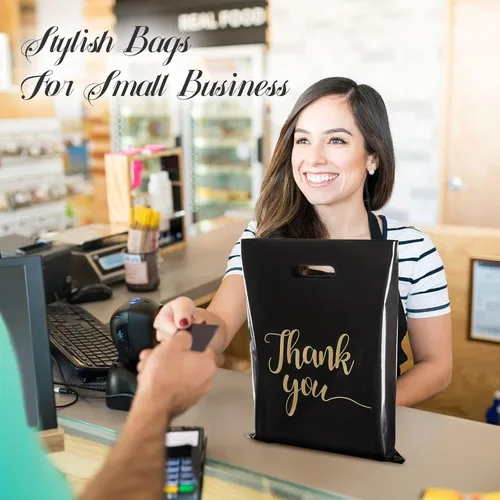 Miniatura 5 de ZORRITA Paquete de 100 bolsas de agradecimiento para pequeñas empresas, bolsas de plástico de 9 x 12 pulgadas con asas, bolsa de mercancía al por
