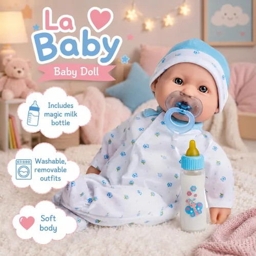Miniatura 2 de JC Toys, La Baby, muñeca bebé de 16 pulgadas, cuerpo suave y lavable, color azul, con accesorios, para niños de 12 meses en adelante, diseñada por