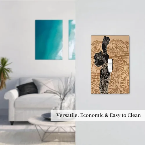 Miniatura 7 de Cubierta de Interruptor de Pared de Una Sola Gangua con Motivo de Mujer Africana, Zebra y Elefantes, Placa Decorativa para Toma Eléctrica
