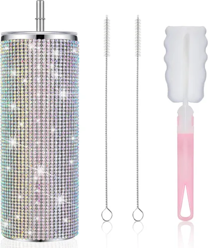 Miniatura 17 de Tessco Vasos Tumbler con Pedrería Brillante con Pajita Botella de Agua con Purpurina Tumbler de Pajita de Acero Inoxidable Vaso Aislado con Pedrería
