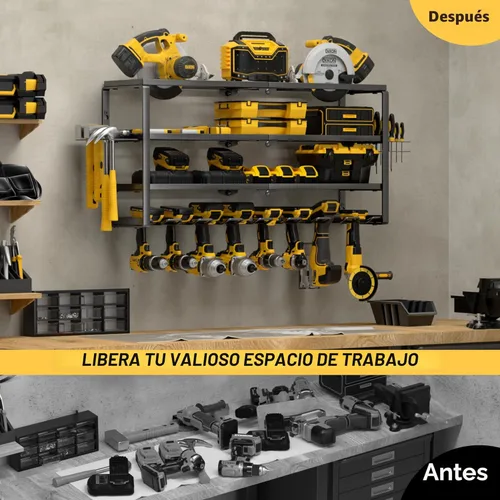 Miniatura 5 de YYR Organizador de herramientas eléctricas de 4 capas para montaje en pared, estante de almacenamiento para taladro inalámbrico, soporte