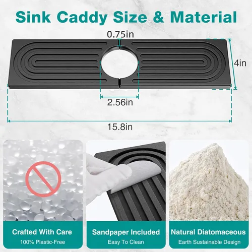 Miniatura 2 de DK177 Tapete para grifo para fregadero de cocina, bandeja de piedra absorbente de agua para fregadero, tapete de grifo de secado rápido