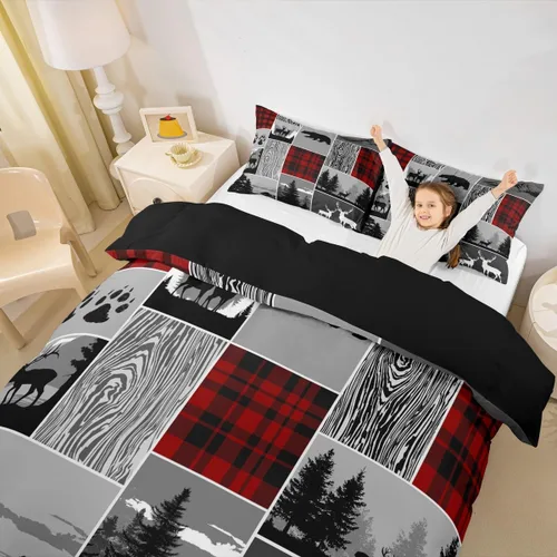 Miniatura 32 de Erosebridal Funda de edredón rústica de ciervo, tamaño individual, funda de edredón de retazos de oso para niños, adolescentes y adultos, juego