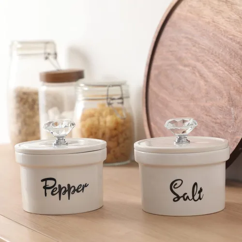 Miniatura 3 de Tazones de sal y pimienta con tapa de cristal, recipiente de sal y pimienta de cerámica de 12.5 onzas para encimera, decoración de cocina de granja