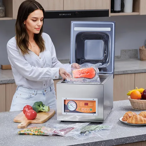 Miniatura 8 de VEVOR Sellador al vacío de cámara, potencia de sellado de 260 W, máquina de envasado al vacío para alimentos húmedos, carnes, adobos y más