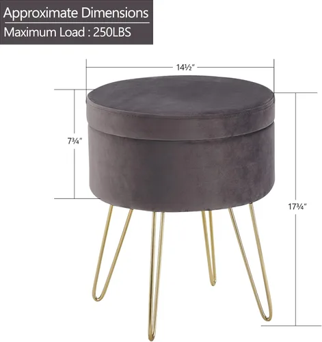Miniatura 2 de DUHOME Otomana de almacenamiento de terciopelo, taburete de tocador con funda extraíble, reposapiés, taburete redondo, mesa de centro pequeña